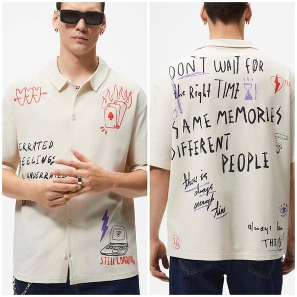 ZARA MAN - GRAPHIC DESIGN PRINTED SHIRT Polo S - Picture 1 of 6